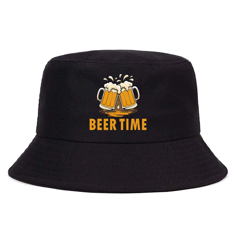 Beer Time Reversible Bucket Hat with Cheers Beer Mug Print Summer Fisherman Cap Men Women Outdoor Festival Beach Drinking Fun: black