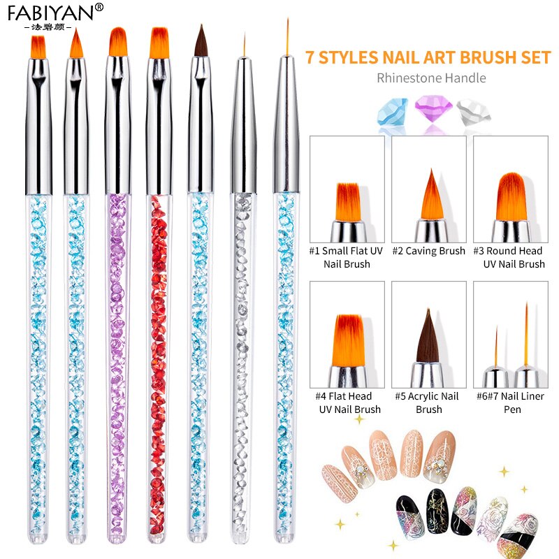 4/7pcs/set Nail Art Brush Painting Drawing Pen Fan Flat Gradient Line Round Acrylic Gel Crystal Tips Manicure Tools