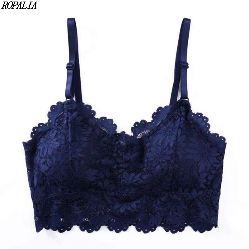 Vrouwen Draadloze Mooie Terug Kant Buis Tops Soft Aangepast-bandjes Brasserie Lingerie Intimates ONS: Blauw