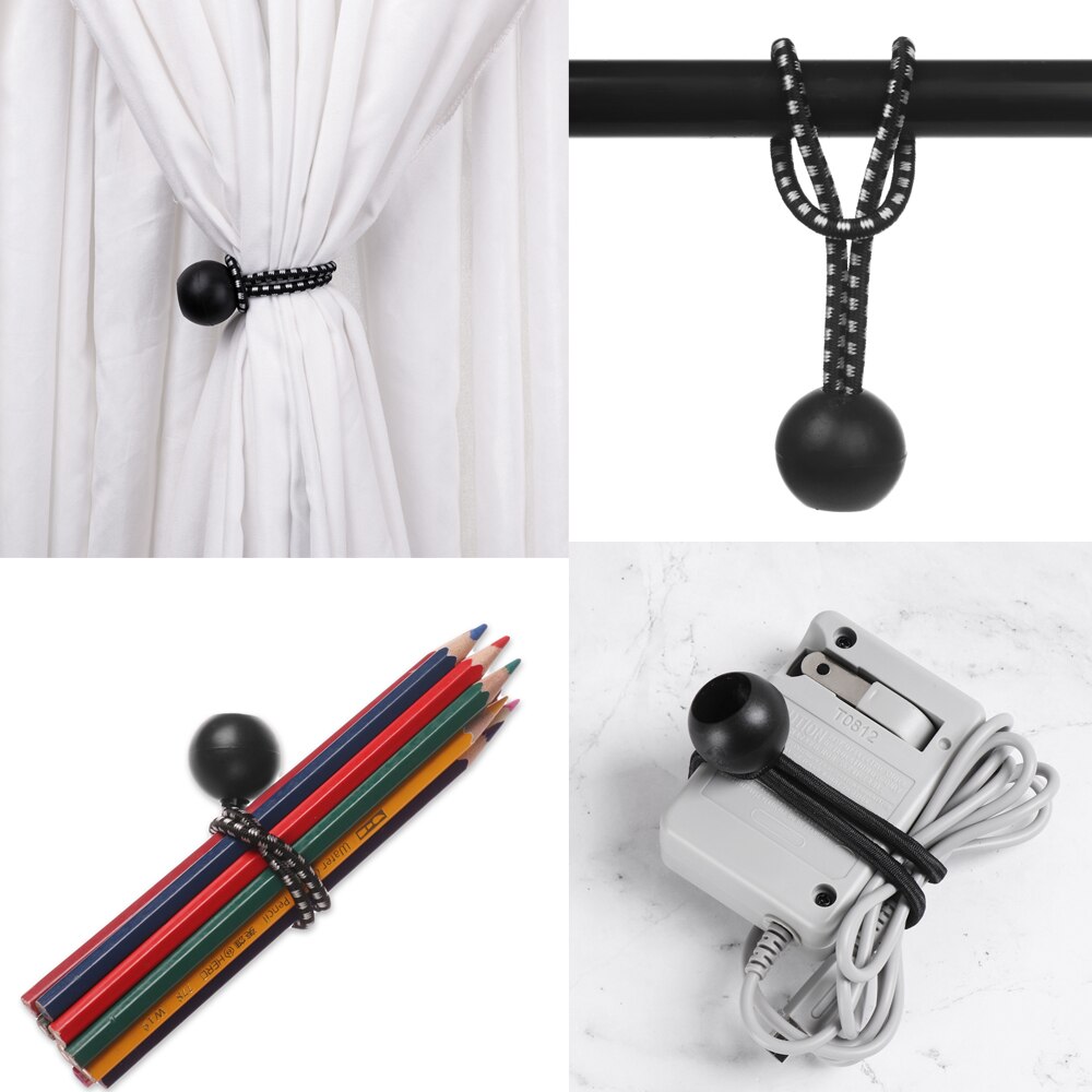 Boucle élastique de fixation de cordon de remorque, boule noire, sac à dos à boucle, outil d'extérieur fixe 10 pièces