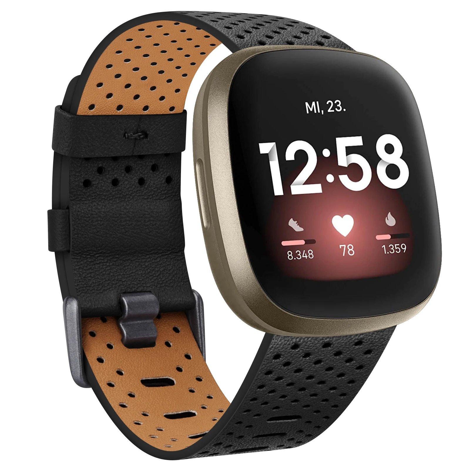 Correa de cuero transpirable de lujo para Fitbit Versa 3 Sense, pulsera de repuesto para reloj inteligente Fitbit Sense: S / Red black