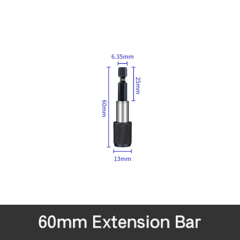Magnetic Extension Bit Set Extensions Quick Change 1/4" 6.35mm Hex Rod Shank Long Handle 60 75 100 150 mm: 60mm-black