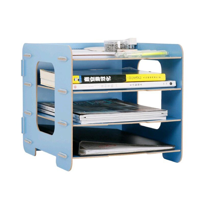 DIY Wood Hand Made Desk Organizer Office School Supplies Desk Accessories Organizer 4 Layers File Tray Book Holder