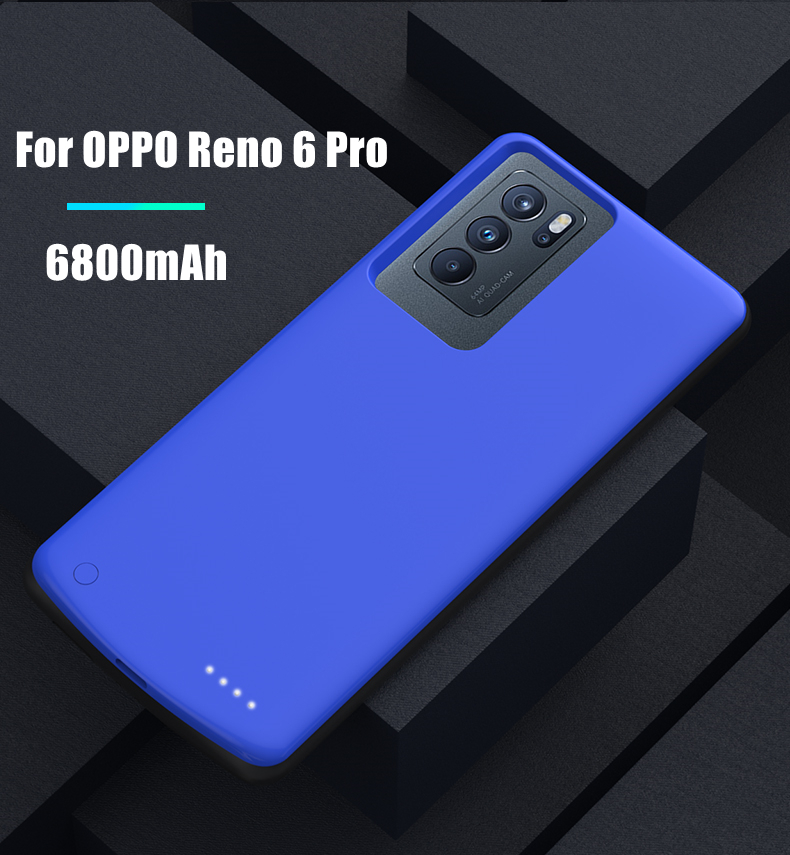 Fundas para cargador de batería para OPPO Reno 6 Pro, fundas para batería de 6800mAh, cubierta de carga de Banco de energía de respaldo para OPPO Reno 6 Pro + funda de energía: Blue Reno 6 Pro