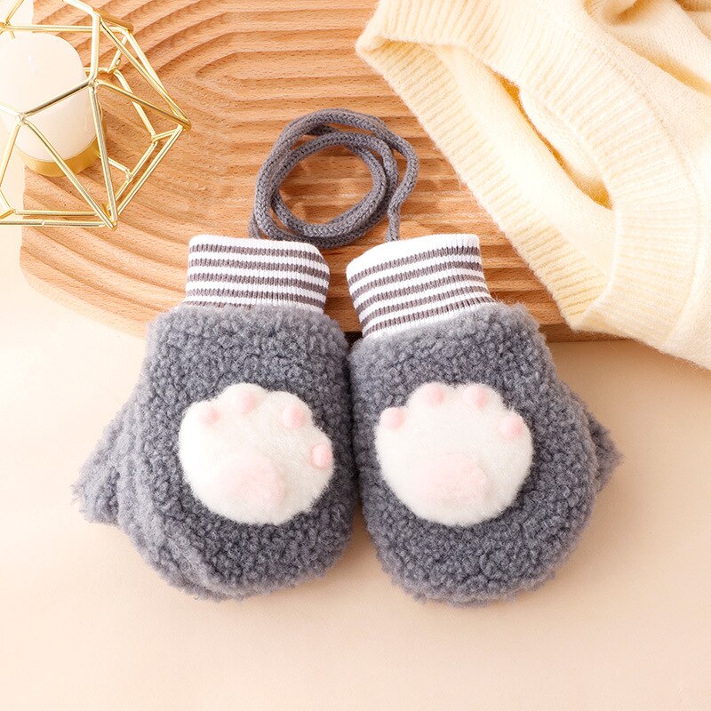 Warmom Karikatur Baby Fäustlinge Winter Warme freundlicher Baby Mädchen Handschuhe Acryl freundlicher Kleinkind Handschuh Handschoen Winter Handschuhe freundlicher 1-3Y: B grau