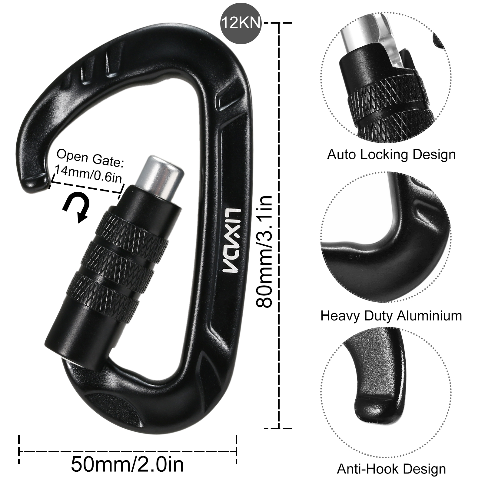 2PCS 12KN Carabiner Clips Mountaineering Caving Rock Climbing Carabiner D Shaped Safety Master Screw Lock Buckle Escalade