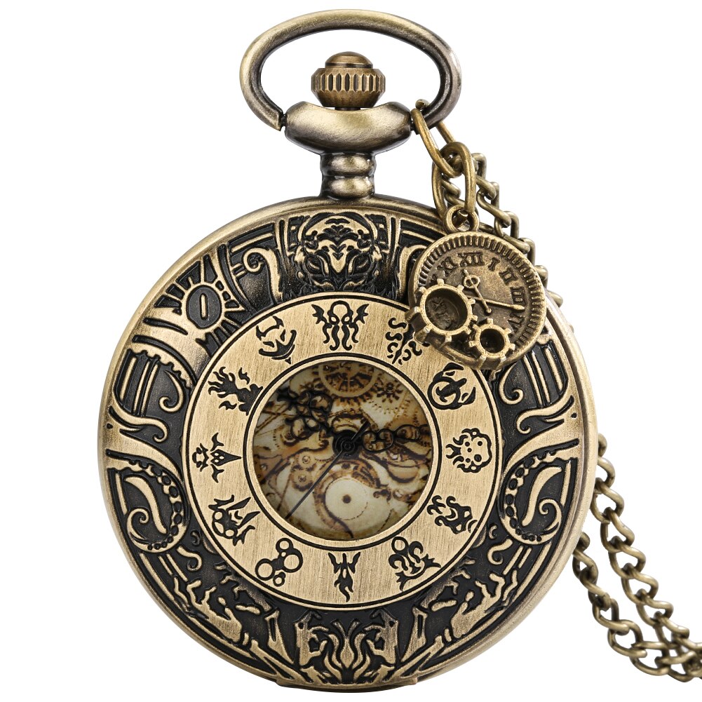 MICGIGI-Unisex zakhorloge met ketting analoog handopwinden retro gang holle mechanische zakhorloges zilver