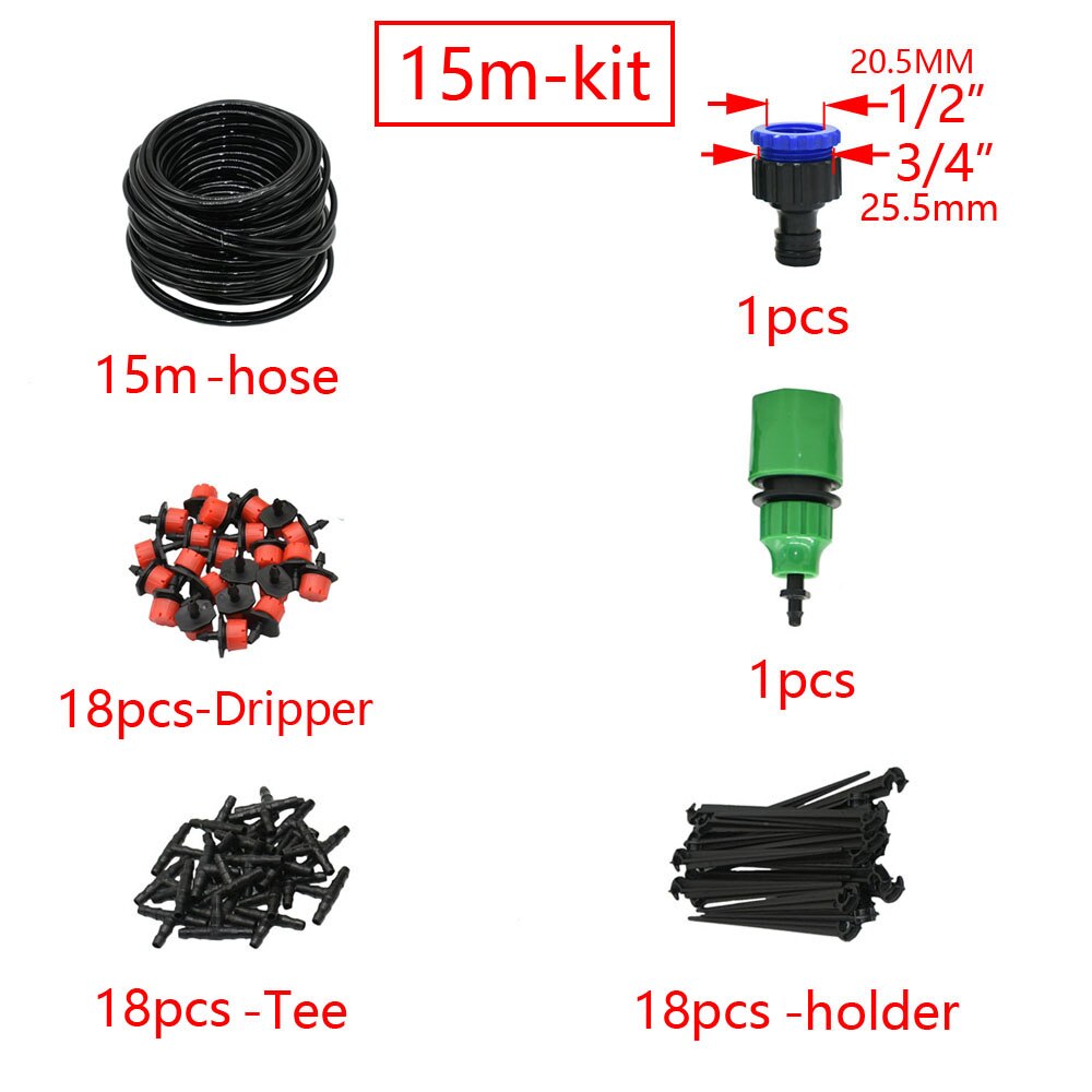 50M-5M DIY Drip Irrigation System Automatic Watering Garden Hose Micro Drip Watering Kits with Adjustable Drippers: 15M