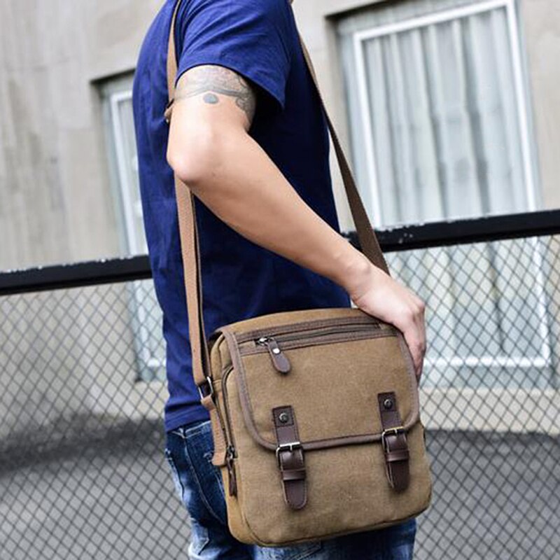 Vintage Mannen Messenger Bags Canvas Schoudertas Mode Man Business Crossbody Tas Effen Mannelijke Reizen Handtas: Brown