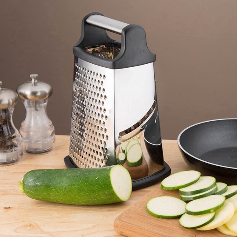 Box Grater, Stainless Steel with 4 Sides, Best for Parmesan Cheese, Vegetables, Ginger, Black