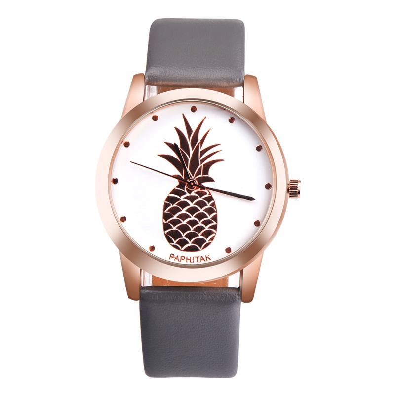PAPHITAK femmes hommes ananas Faux cuir analogique montre à Quartz L8243: C