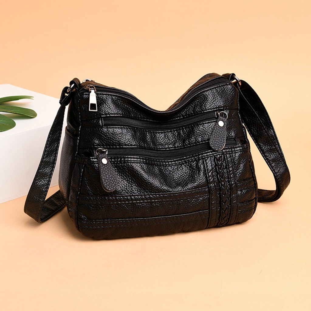 Sacs à bandoulière imperméable multicouches pour femmes, sacs à main en tissu de bonne , sacoche de couleur unie à fermeture éclair #30, collection décontracté
