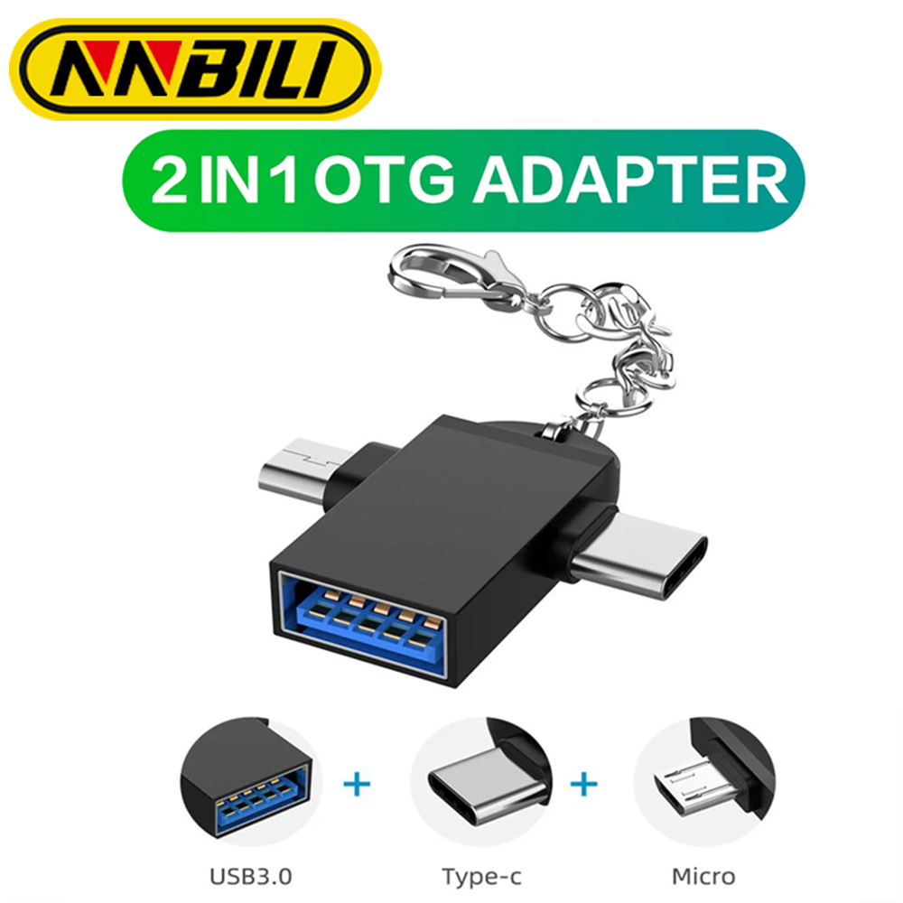 NNBILI 2-in-1 OTG aluminum alloy adapter, converter USB 3.0 female to Micro USB male and USB C male connectors for charging