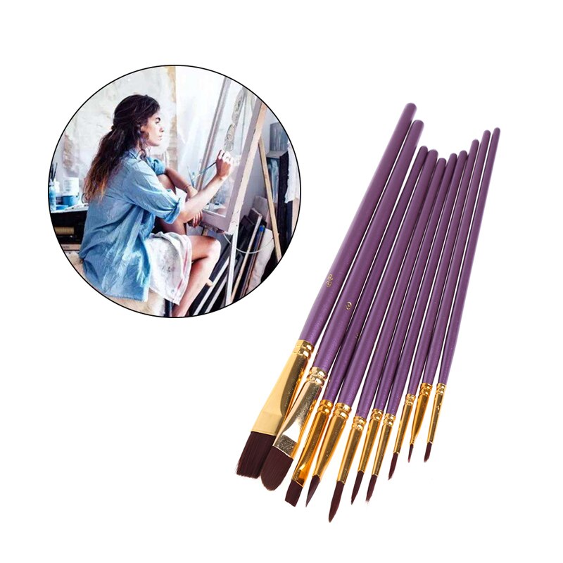 10 Uds. Pincel de acuarela para niños, pincel de madera para pintar, tirador de madera, pincel de línea de gancho, juego de artistas de uñas, detalle corto en miniatura, aceite Acrílico