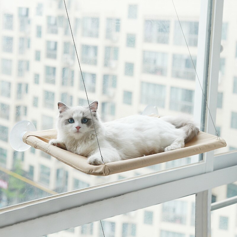 Kat solrigt sæde søde kæledyr hængende senge med 20kg vinduesmonterede kattekat hængekøje komfortable katte kæledyrs seng hylde sæde senge: Khaki