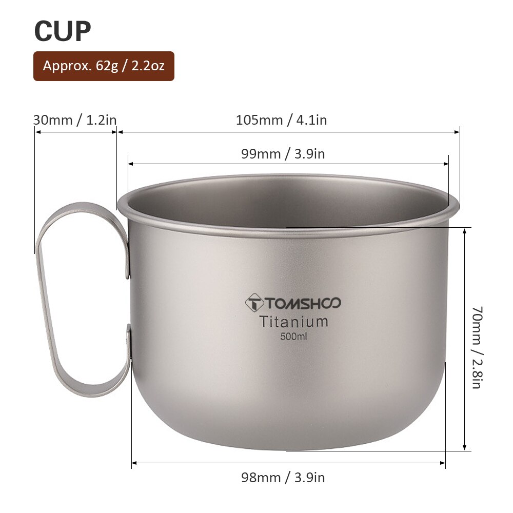 500ml Titanium Water Cup Coffee Mug Outdoor Camping Hiking Backpacking Water Cup Outdoor Travel Hiking Picnic Camping Ta8351: Cup