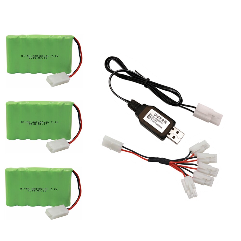 7.2v 2400 mah aa ni-mh batteri tamiya med oplader høj kapacitet elektrisk legetøj batteri fjernbetjent bilskib robot genopladelig 7.2 v: 3 stk usb