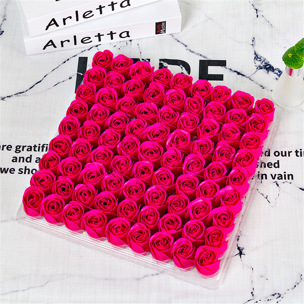 81Pcs/1Box Bruiloft Decoratie Rose Zeep Bloem Hoofd Drie-Layer Zonder Base Simulatie Rose Eeuwige bloem Roos: Rose Red
