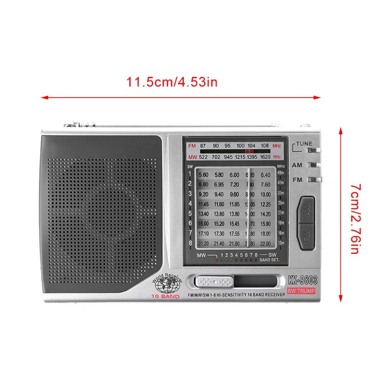 Receptor de Radio de alta sensibilidad con soporte plegable, KK-9803 FM/MW/SW1-8, 10 bandas