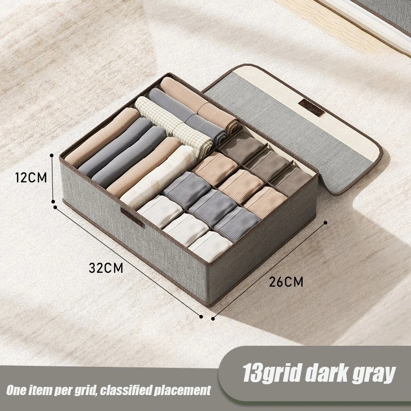 Underwear Storage Box Organizer Fabric Storage Compartments Drawer Type Storage Box Wardrobe Organizer Clothes Foldable Home: Gris clair