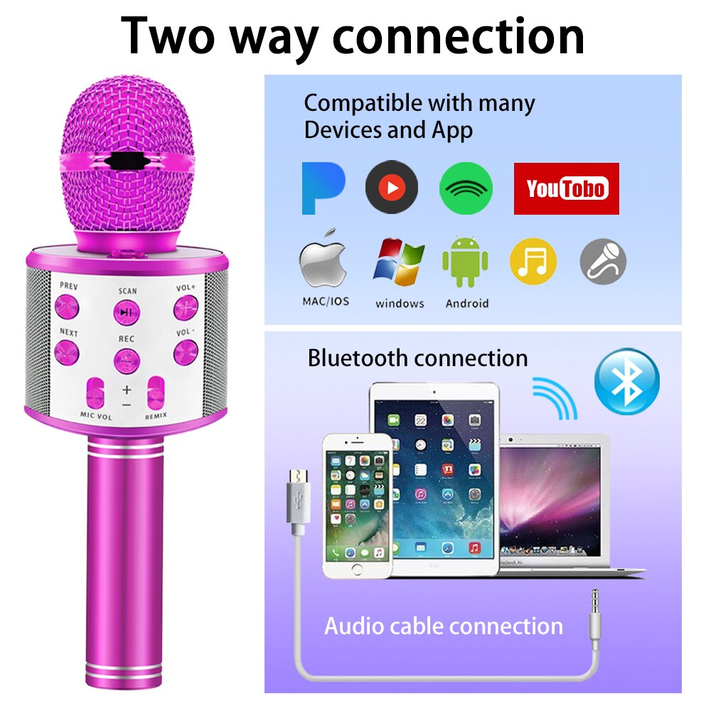 WS858 Bluetooth Karaoke Wireless Microphone Portable Karaoke Machine Handheld Mic Speaker Home Party SING For Kids Toys YouTuber