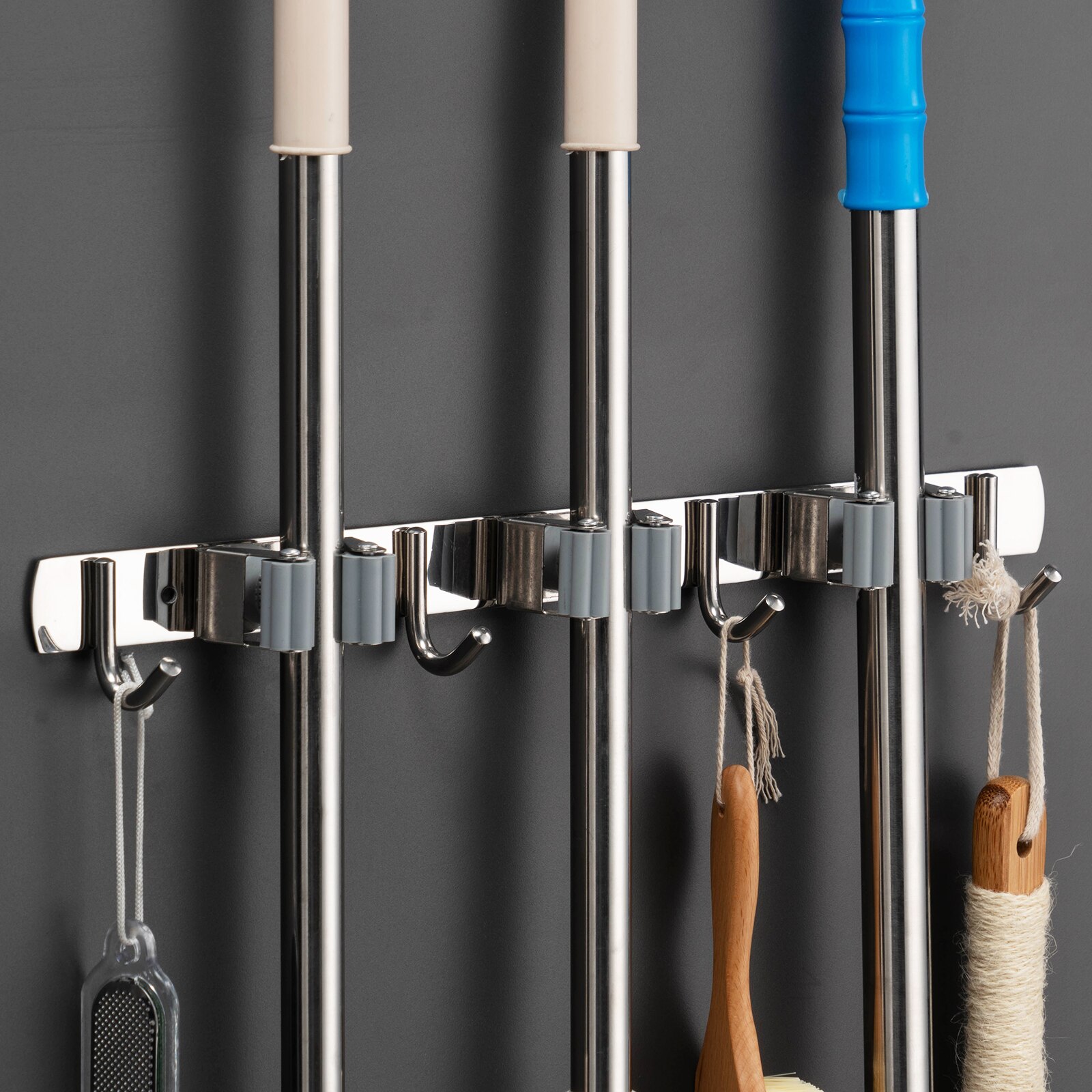 Bezem Houder Zware Praktische Clip Mop Organizer Wall Mount Haak Roestvrij Staal Opslag Ruimtebesparend Hanger Multifunctionele