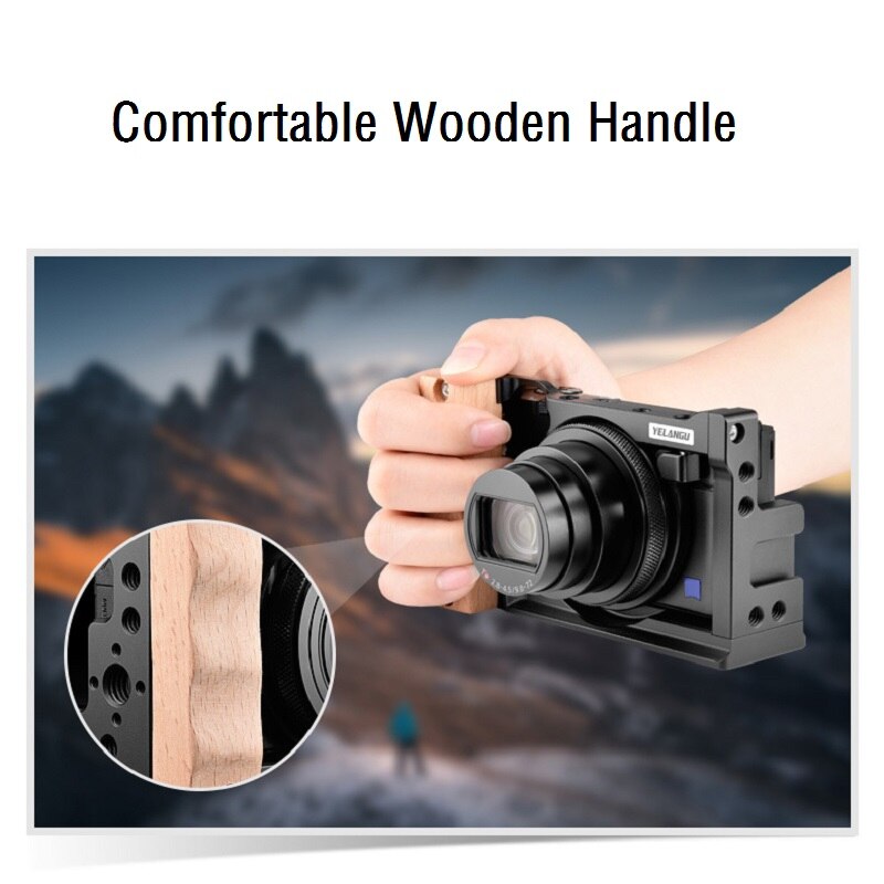 Cage de caméra avec poignée en bois pour Sony RX100 M7 M6, Cage de protection haut de gamme en alliage d&#39;aluminium pour Sony RX100 M6 M7 VII VI 7