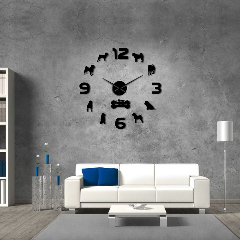 I Love My Shar pei Puppy Dog DIY Giant Wall Clock Dog Breed Large Wall Art Home Interior Decor Shar-pei Modern Silent Wall Watch