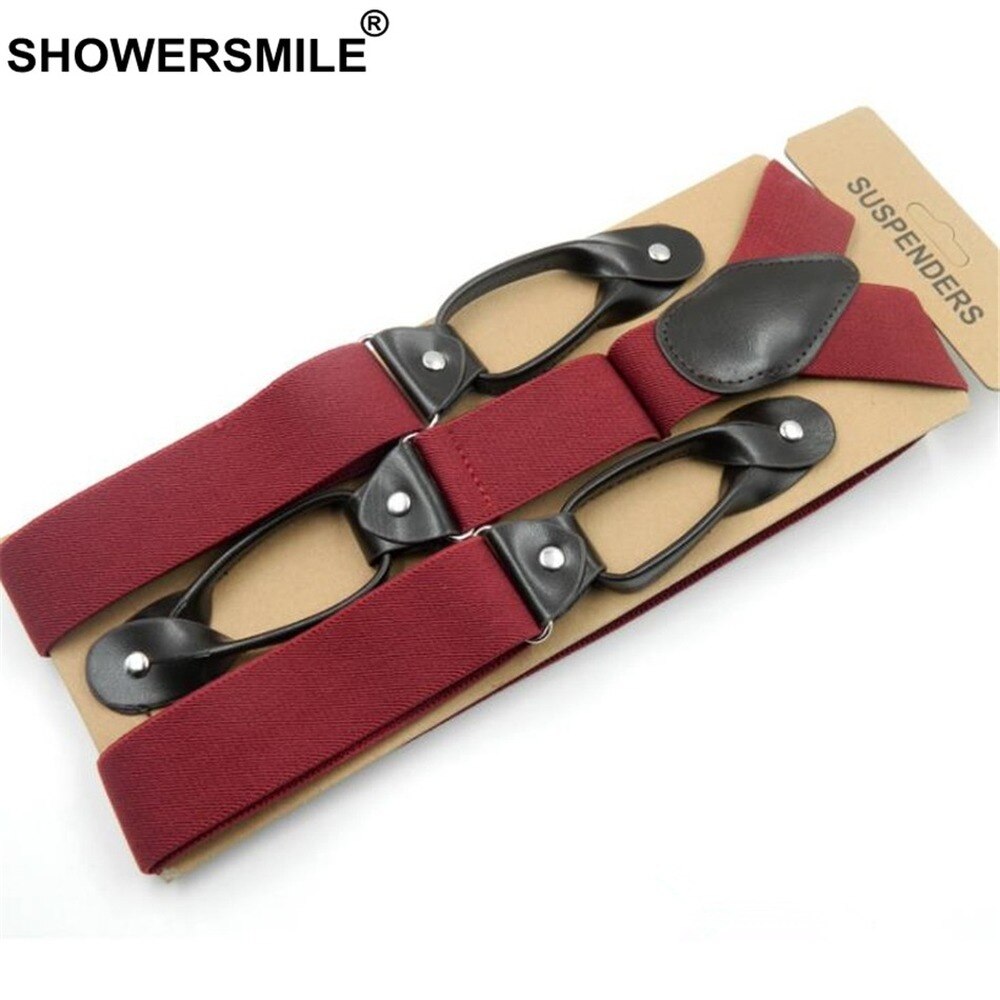 Button Khaki Suspenders Wide Men&#39;S Braces Leather Vintage Pants Strap Belt For Trouser Solid Navy Gray Burgundy Brown 120*3.5cm