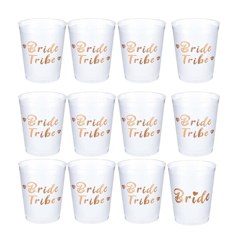 12 Pieces Bachelorette Cups Team Bride White Cups with Rose Gold Foil for Weddin H55A