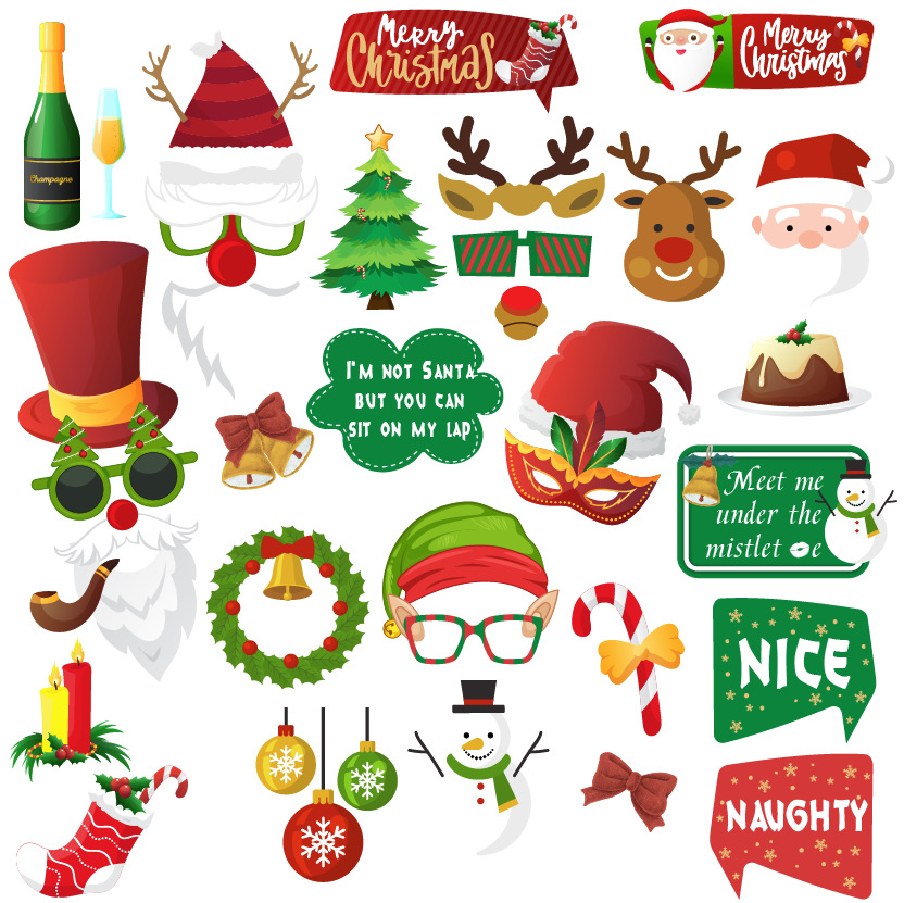 37Pcs Kerst Photo Booth Props Party Maskers Hoed Snor Lip Photobooth Props Christmas Party Decoratie Favor Funny: Default Title