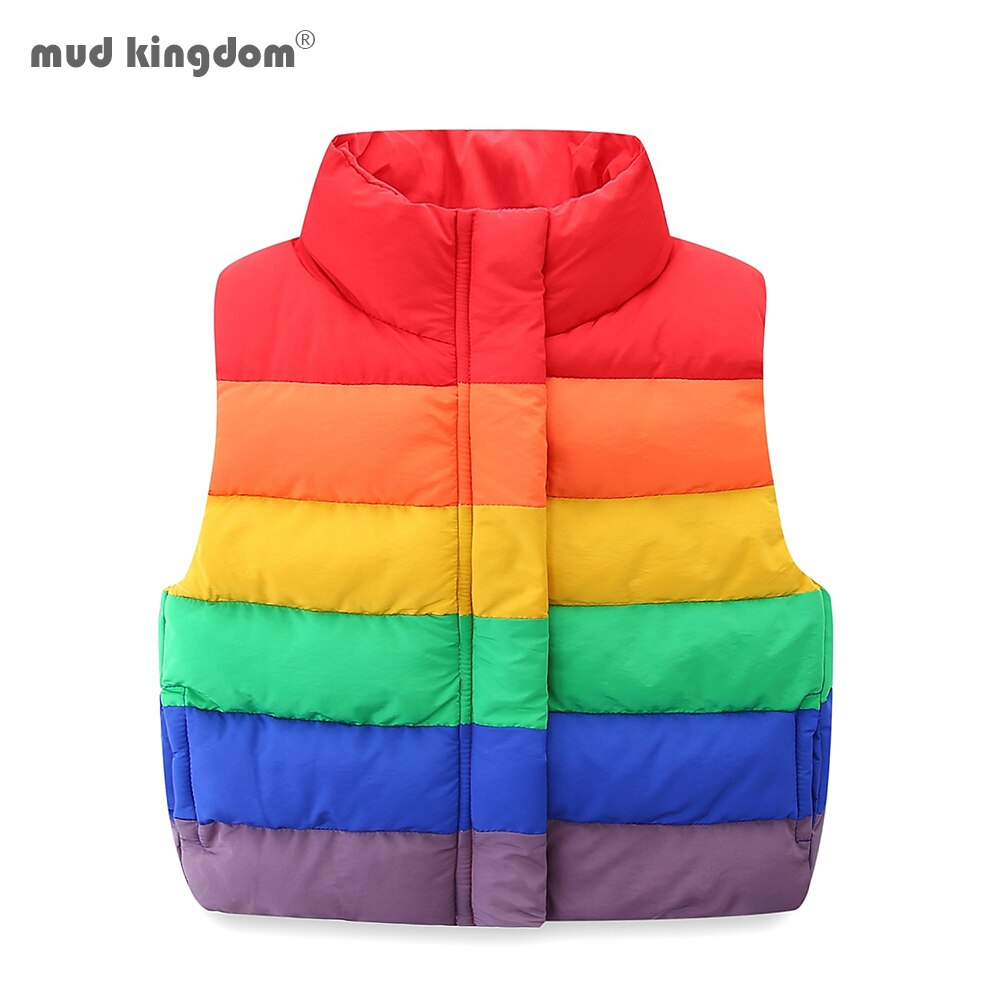 Mudkingdom Cute Boys Girls Rainbow Stripes gilet dolcevita colorato giacche imbottite per bambini cappotti senza maniche con bottoni per neonato