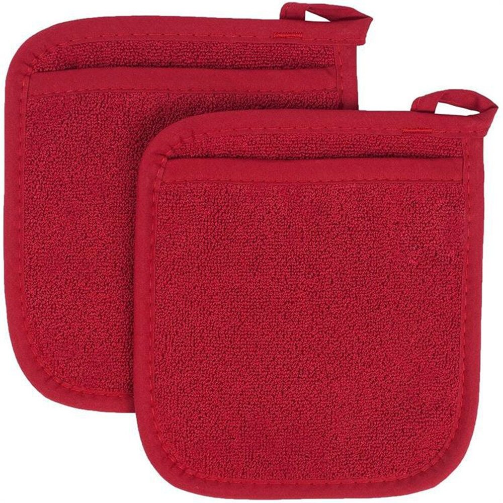 3 In 1 Pot Houders Badstof Lus Katoen Pot Houders Doek Handschoenen Pocket Pot Kussen Mat Keuken tool Anti-Slip Pads: Red-2pcs