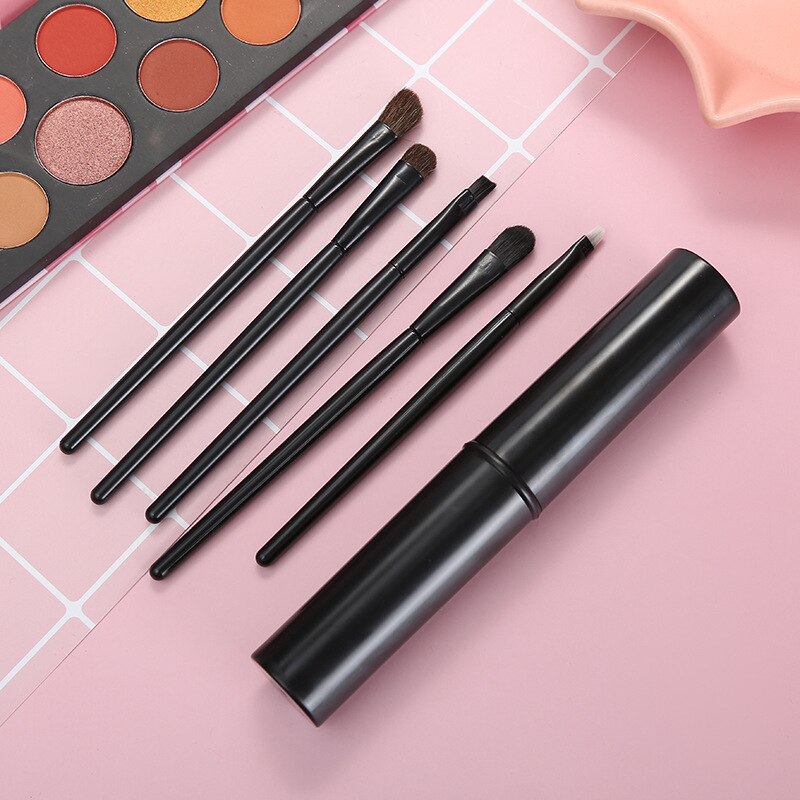 Mofee-Conjunto de brochas para sombra de ojos, Mini pincel de maquillaje portátil con pelo de caballo, delineador de ojos, cejas, labios, herramientas de belleza, 5 uds.