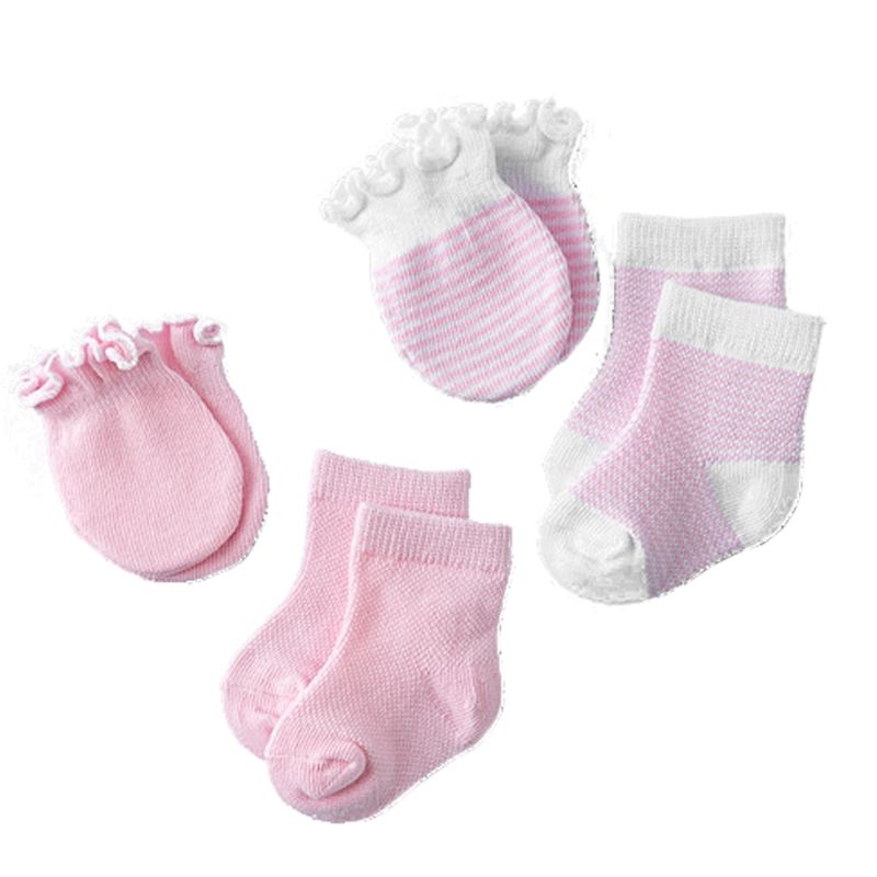 4 Paare freundlicher freundlicher Baby Neugeborenen Socken Handschuhe Anti-kratzen Atmungs Elastizität Schutz Gesicht Fäustlinge Dusche: Rosa