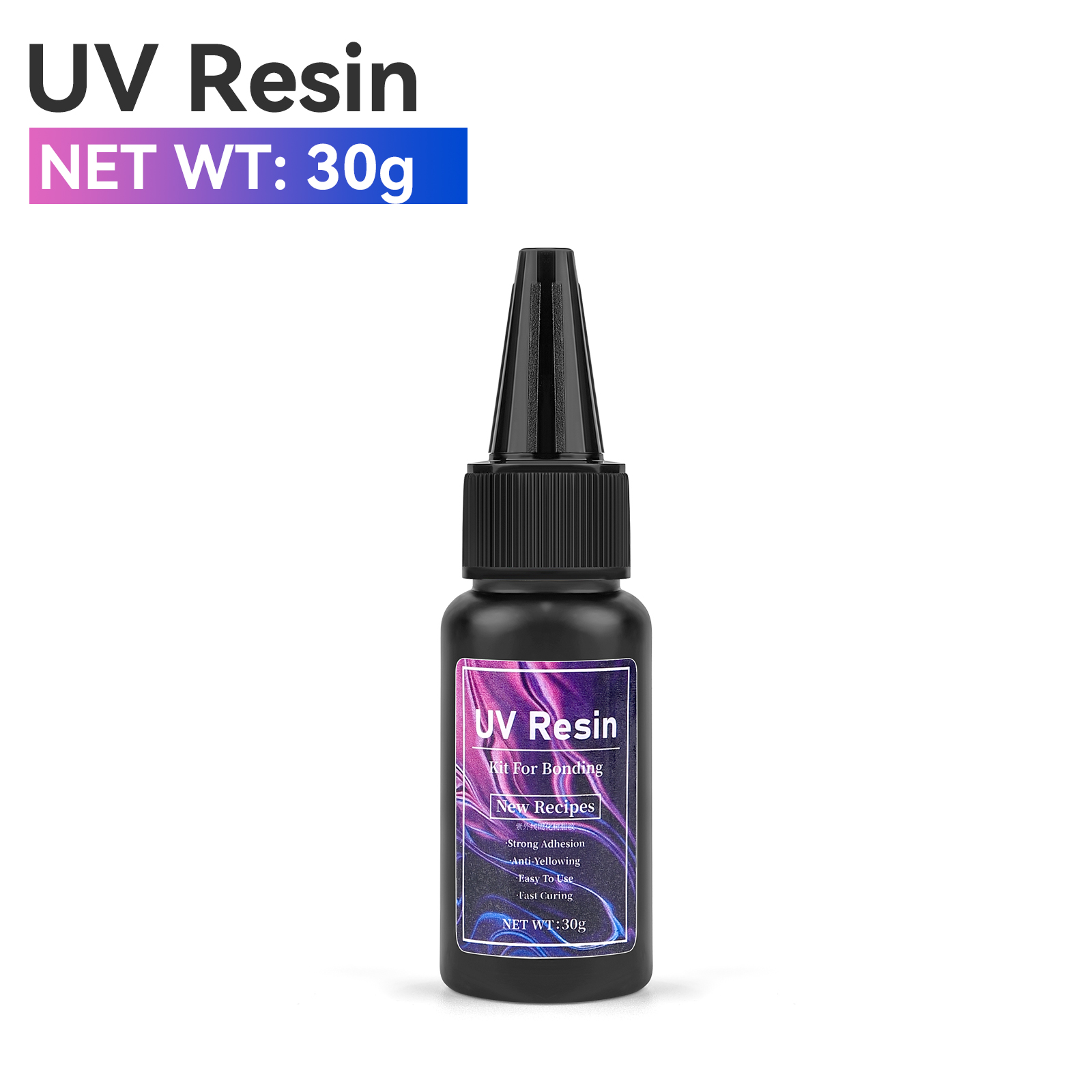 Cola uv para soldagem e ligação, 20/30/50g, super colagem, secagem rápida para colagem de vidro, cerâmica, metal, plástico, faça você mesmo, decoração de artesanato: Preto