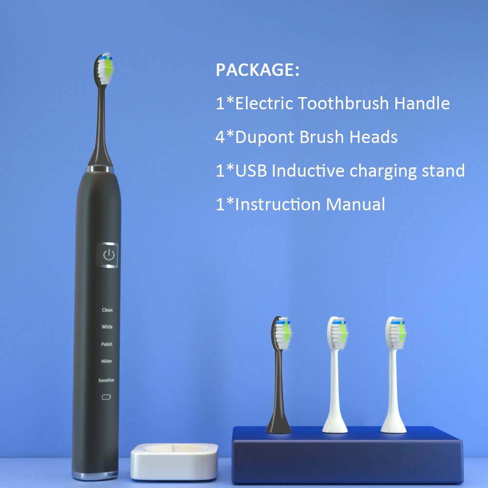 CEDU EA315 Sonic Electric Toothbrush 5 Teeth Whitening Modes Smart Toothbrush Oral Cleaning Personal Care Appliance for Adults: Black and 4 head