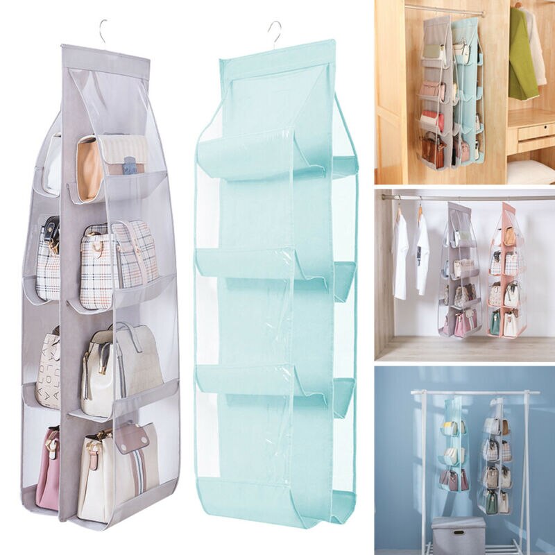 6/8 Pockets Handbag Storage Organizer Anti-dust Cover Large Clear Bag Rack Hangers