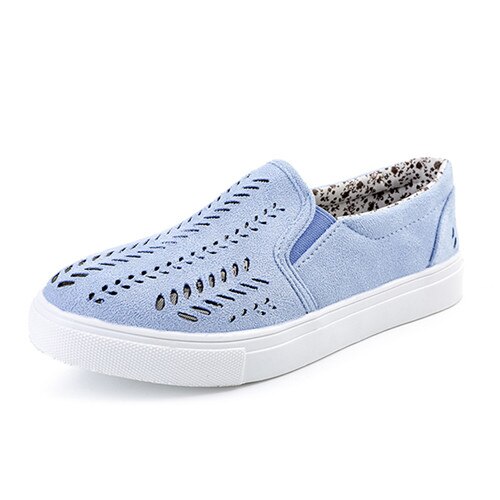 Forår kvinder sneakers udskåret elastik sportssko kvindelige flock slip-on lavvandede åndbare flade sportssko kvinde: Blå / 8