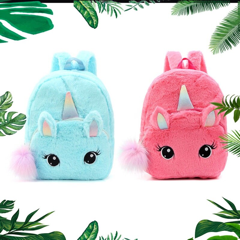 Plush Unicorn Backpack Fluffy Unicorn School Bag Baby Children School Bag Double Shoulder Bag For Kindergarten Girl Boy