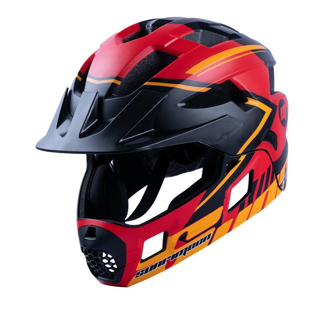 Sunrimoon Full Face bicycle Helmet Kids Detachable Helmet Cycling Outdoor Sports Safety Helmet for Children Skateboarding Roller: Black red orange