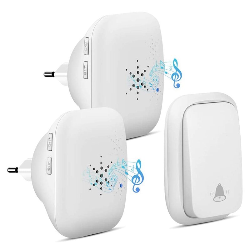 Wireless Doorbell Waterproof Self-Powered Button Smart Door Bell Sets Home Welcome Outdoor Chimes Receiver EU Plug: white