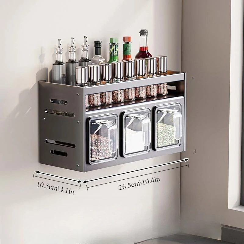 Estante de especias de cocina, organizador de almacenamiento montado en la pared para uso doméstico, juego de contenedores de condimentos multifuncional, no requiere perforación