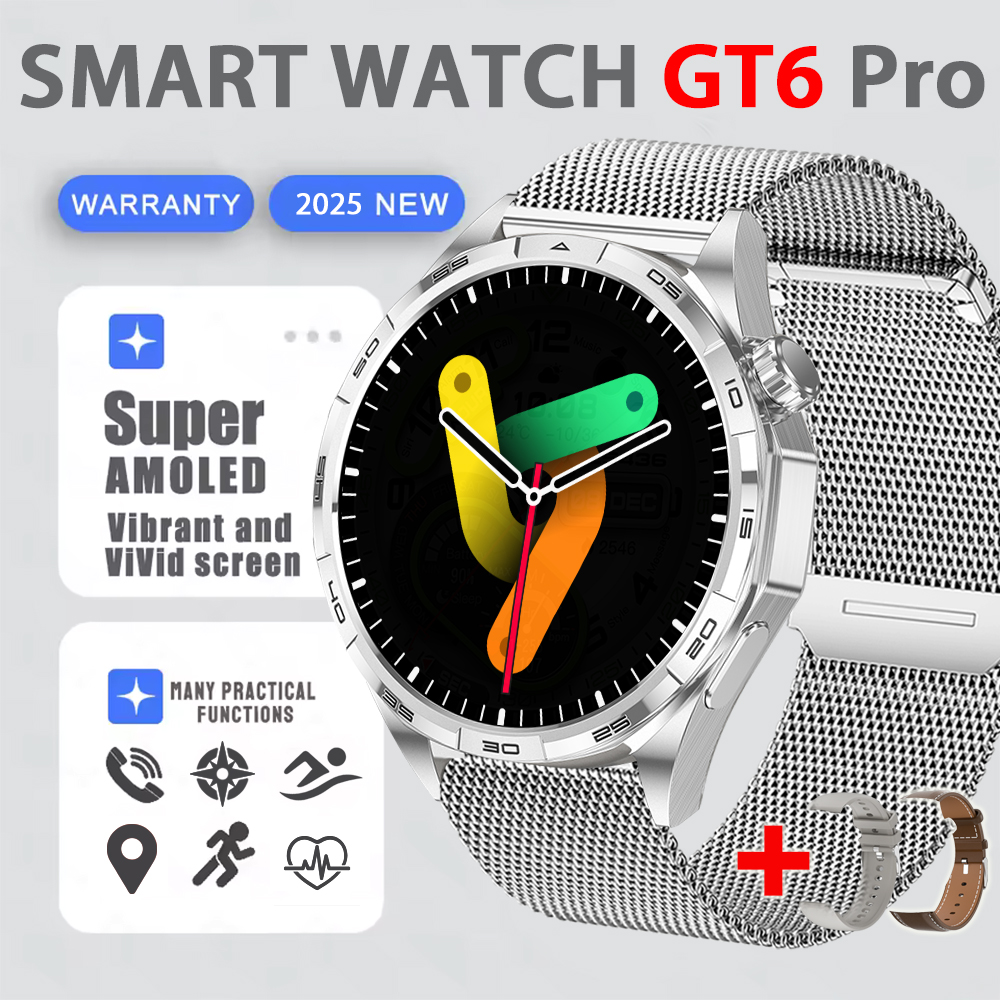 accorto guarda GT6 pro (2025) GPS AMOLED HD da 1,50 pollici Promemoria messaggio Chiamata Bluetooth Frequenza cardiaca 4 GB Smartwatch Riduzione 100%: Argento