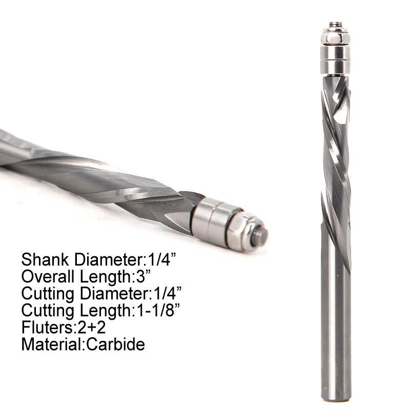 Compressie Flush Trim Vhm Spiral Router Bit Twee Fluit-1/4 "Shank 1/2" Schacht