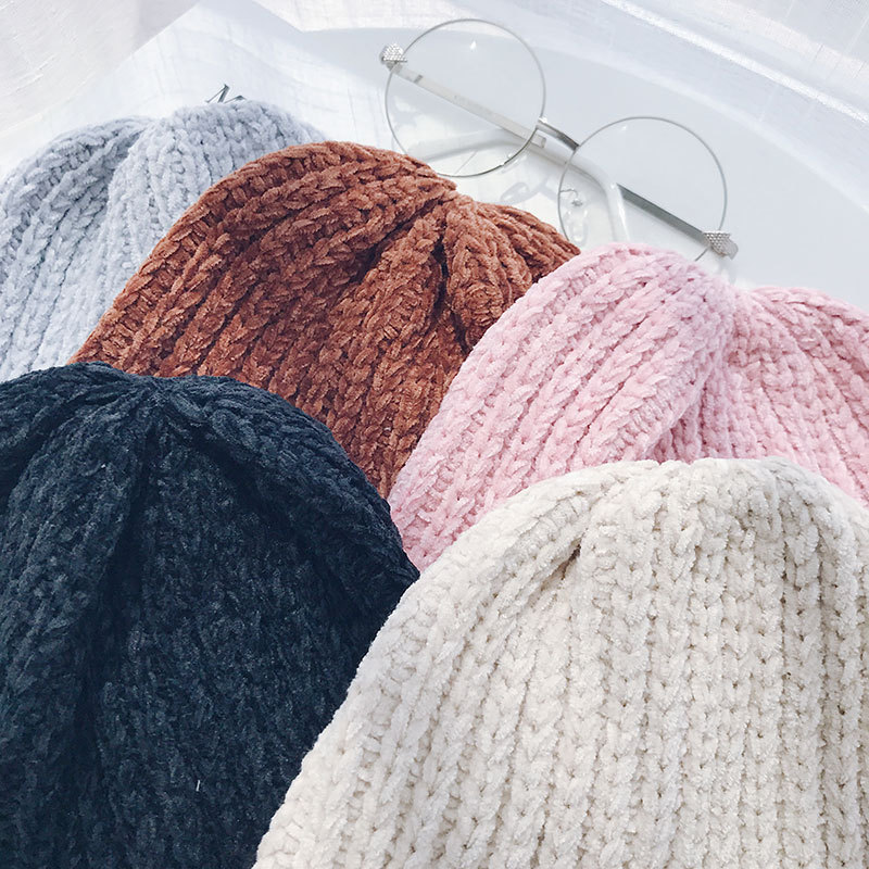Chenille vissershoed herfst- en wintermuts koreaanse chic opvouwbare gebreide elastische emmerhoed hiphop