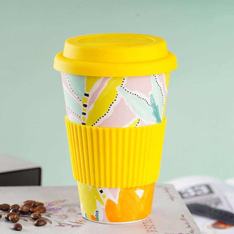 Reusable Bamboo Fibre coffee Cups Eco Friendly Multi-colors 400ml Portable Coffee Tea Mugs Travel Mug With Lid: 03
