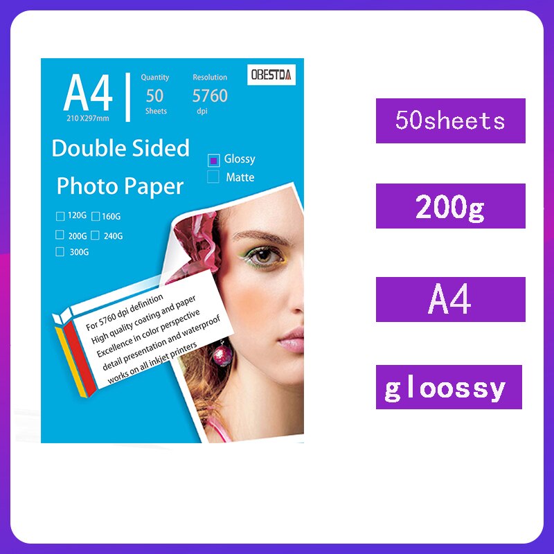 Papel estucado A4, papel fotográfico mate brillante de doble cara, impresión de inyección de tinta a color, papel fotográfico de tarjeta de visita de alto brillo, cartón de 160g: A4  glossy 200G