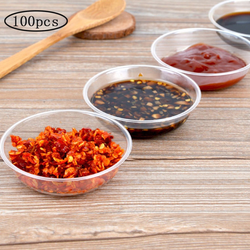 100pcs Disposable Sauce Dipping Bowls Plastic Vinegar Dishes Dip Dish Condiment Flavored Seasoning Pepper Dipping Portion Cups