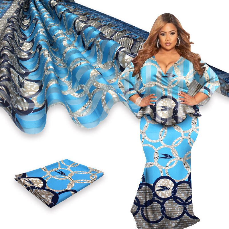 Ankara stof afrikaanse echte wax print 4 meter organza met 2 meter lint materiaal afrikaanse zijde ankara stof voor kleding